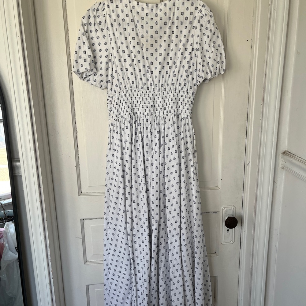 Anthropologie White Maxi Dress with Blue Motif - Picture 2 of 5